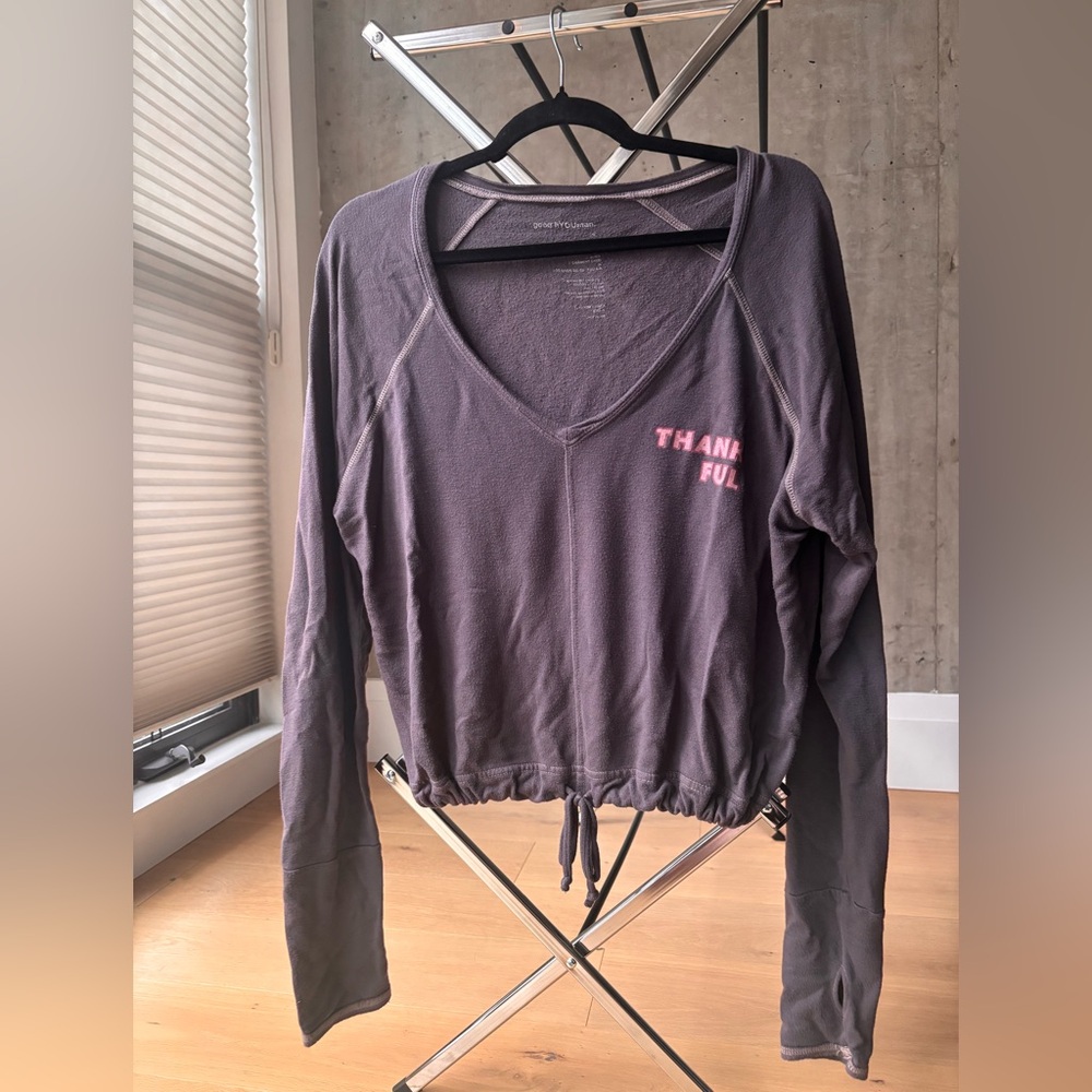 Cropped Thankful Women's Gray Long Sleeve Top